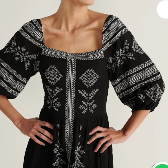 Strut & Bolt Boho Peasant Black Embroidered Linen Blend Midi Dress, Size S - Picture 3 of 16